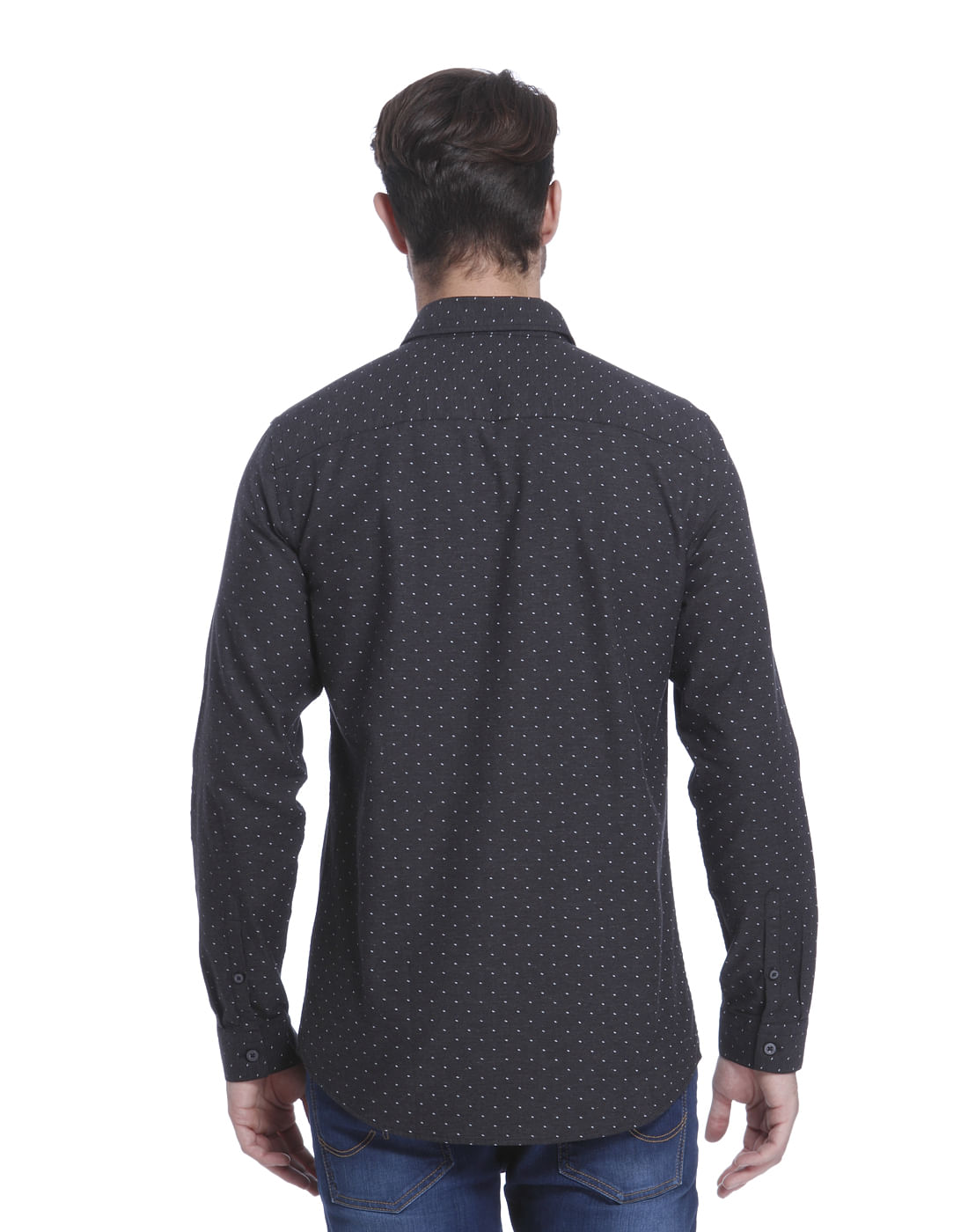 Dark Grey All Over Dotted Slim Fit Shirt