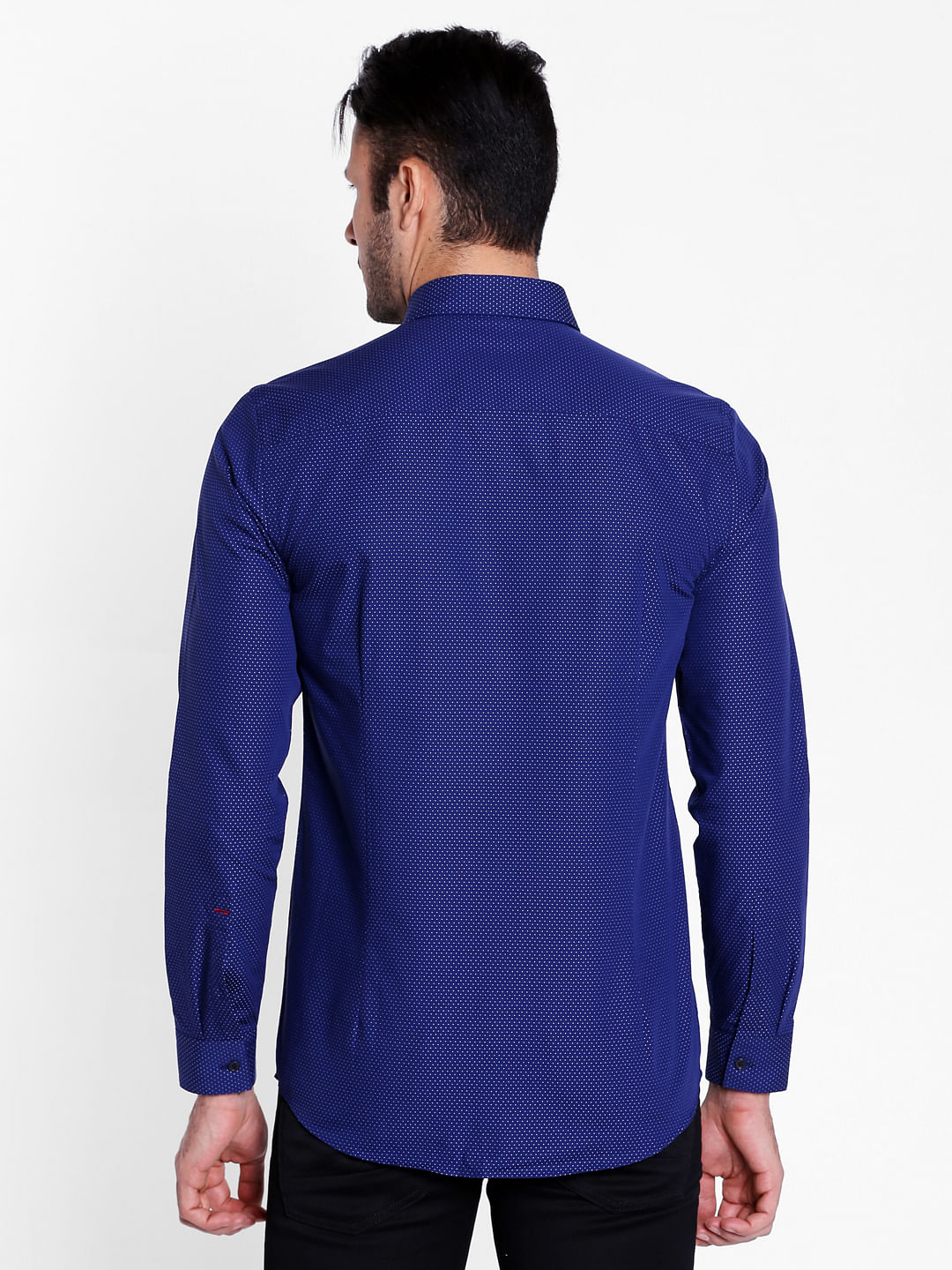 Blue Self Print Slim Fit Shirt