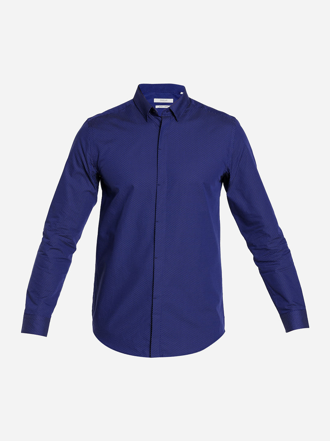 Blue Self Print Slim Fit Shirt
