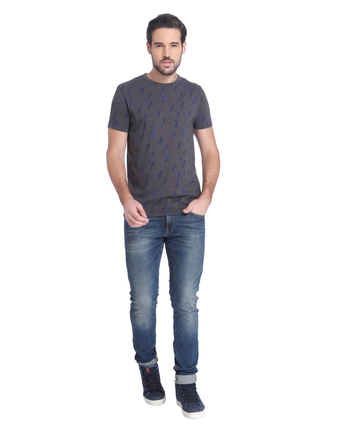 Dark Grey Printed Crew Neck T-Shirt
