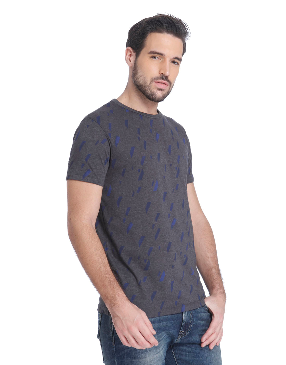 Dark Grey Printed Crew Neck T-Shirt
