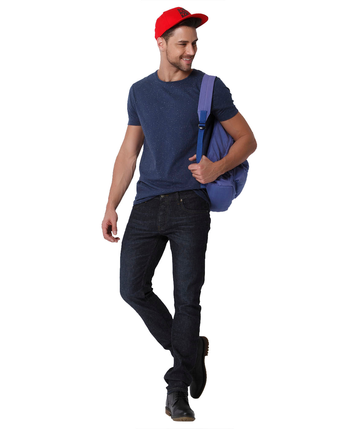 Blue Self Print Crew Neck T-Shirt