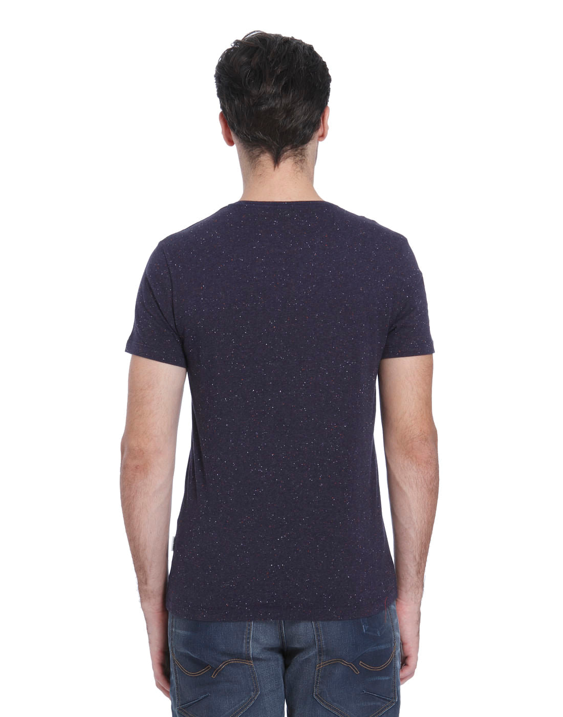 Blue Self Print Crew Neck T-Shirt