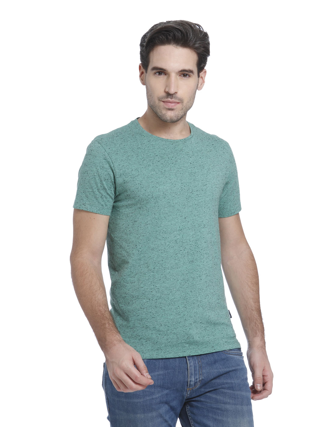 Green Self Print Crew Neck T-Shirt