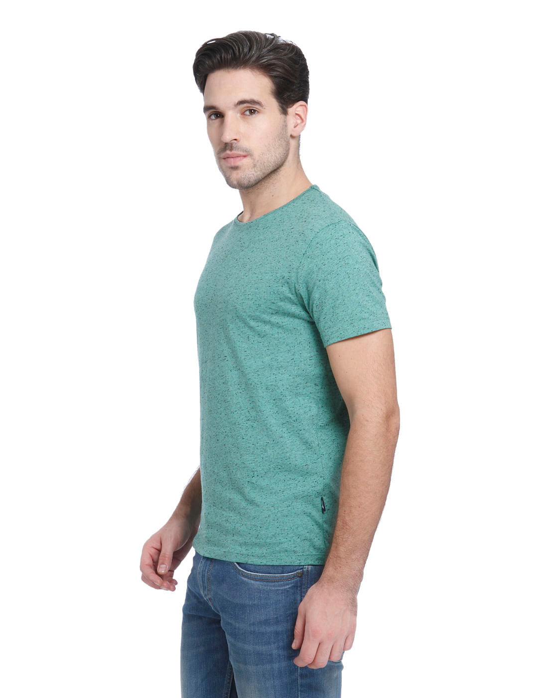Green Self Print Crew Neck T-Shirt