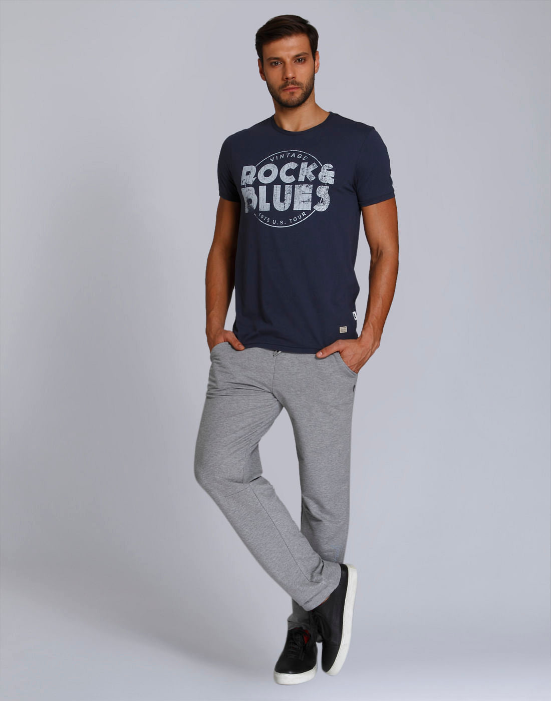 Blue Text Print Crew Neck T-Shirt