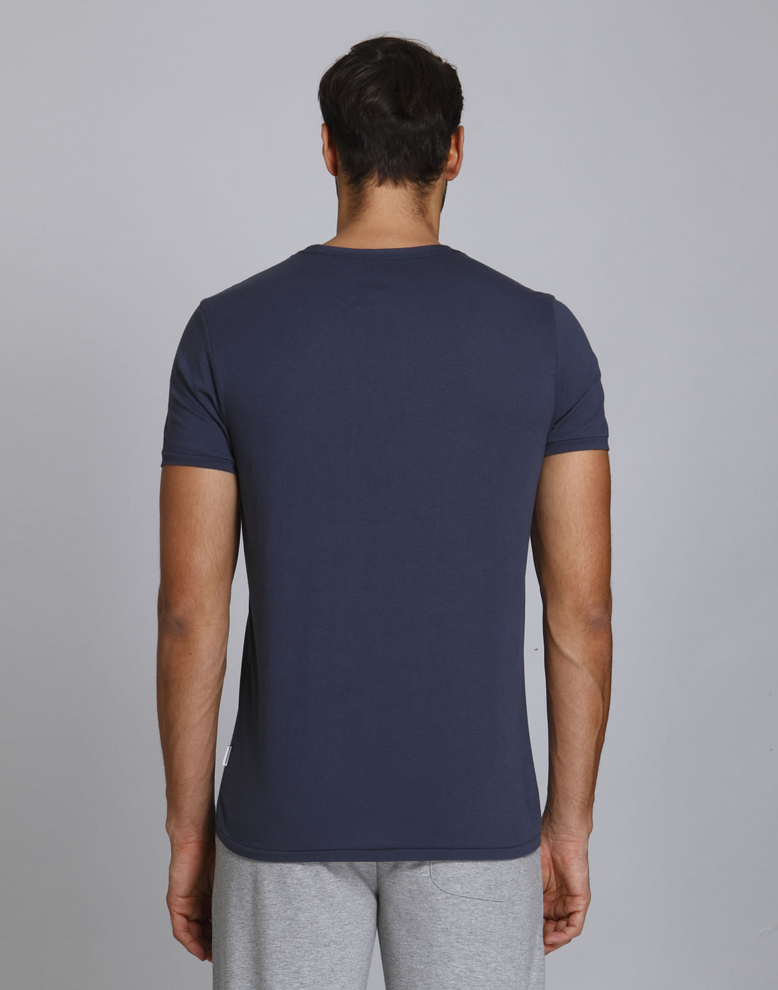 Blue Text Print Crew Neck T-Shirt