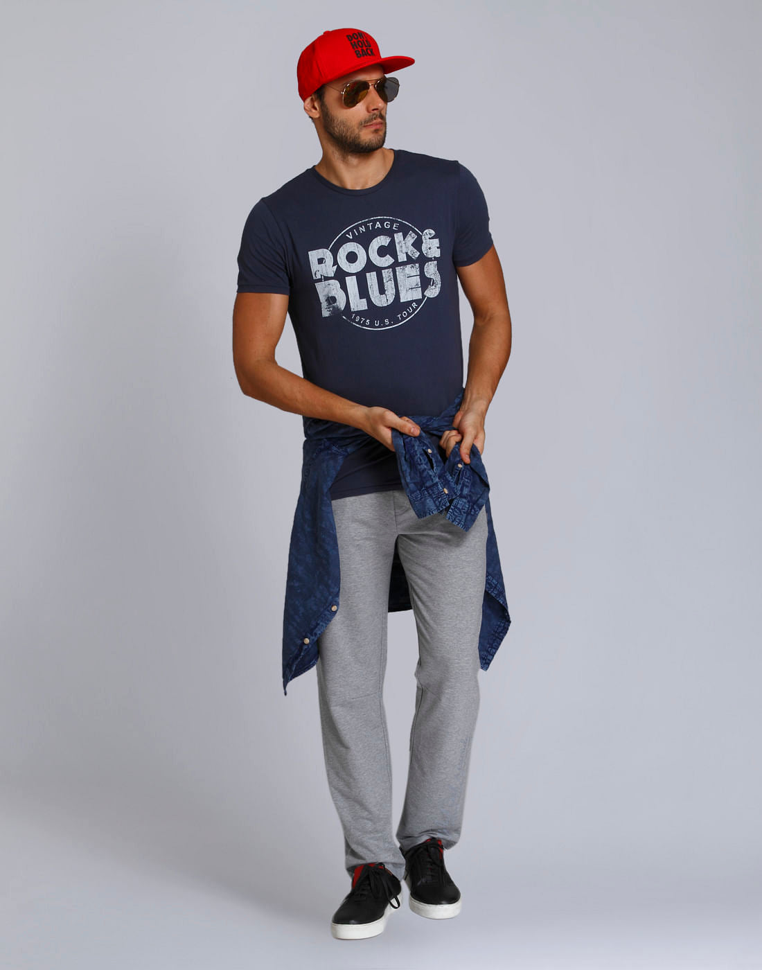 Blue Text Print Crew Neck T-Shirt