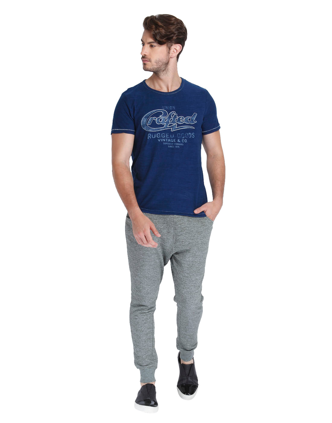 Blue Text Print Crew Neck T-Shirt