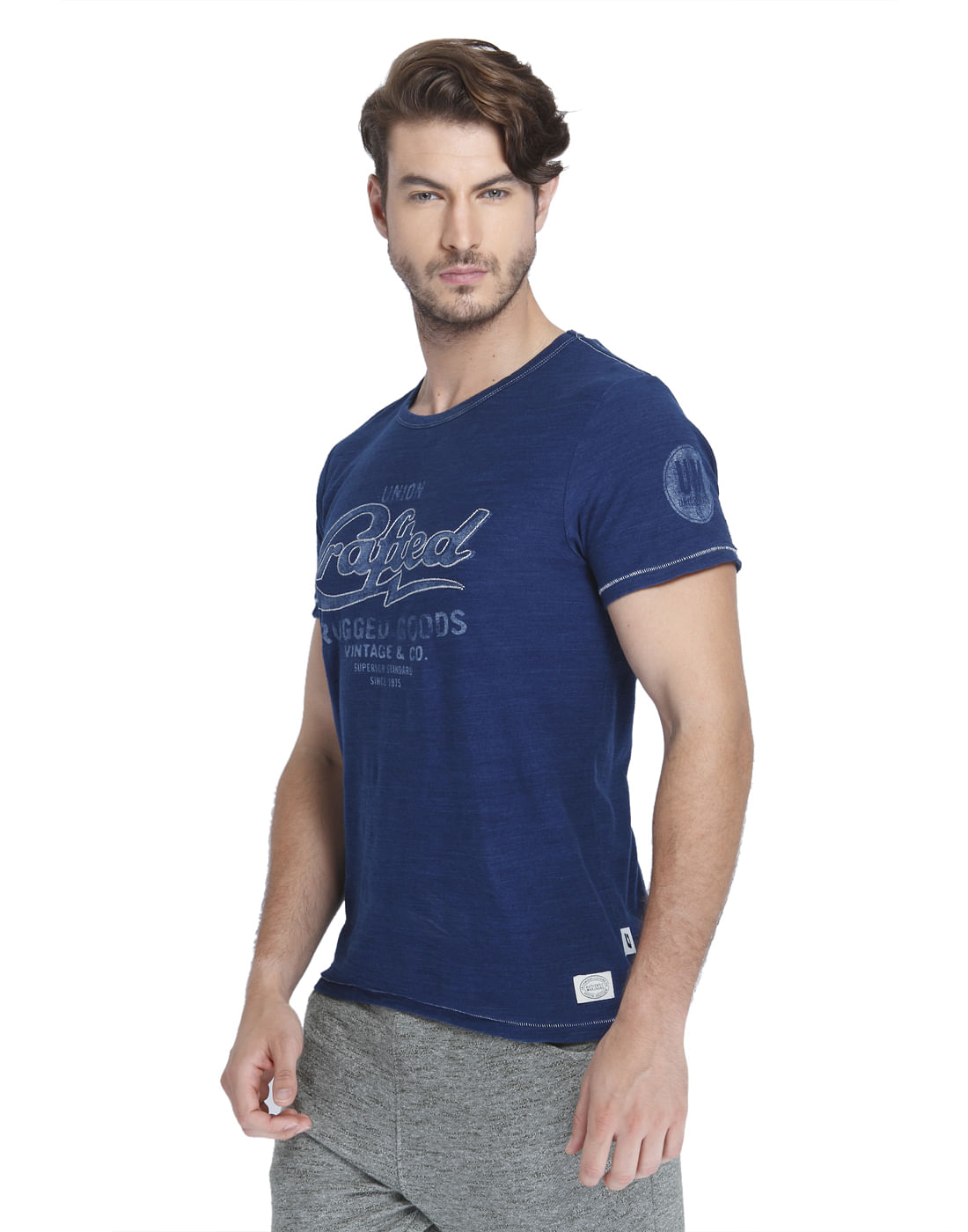 Blue Text Print Crew Neck T-Shirt