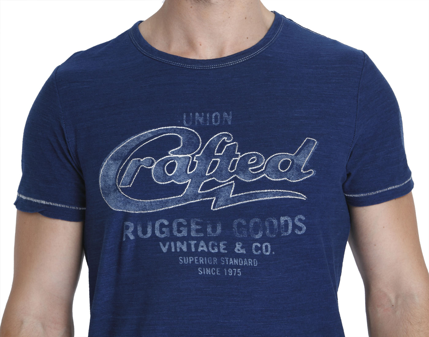 Blue Text Print Crew Neck T-Shirt