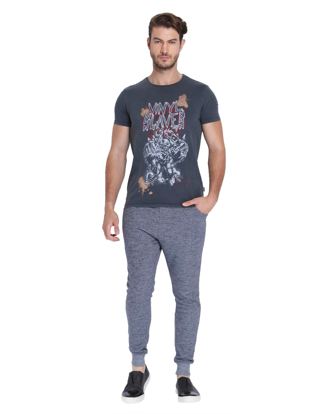 Dark Grey Graphic Print Crew Neck T-Shirt