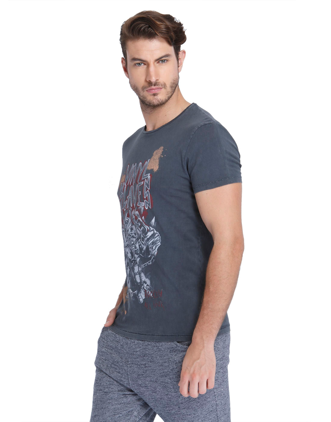 Dark Grey Graphic Print Crew Neck T-Shirt