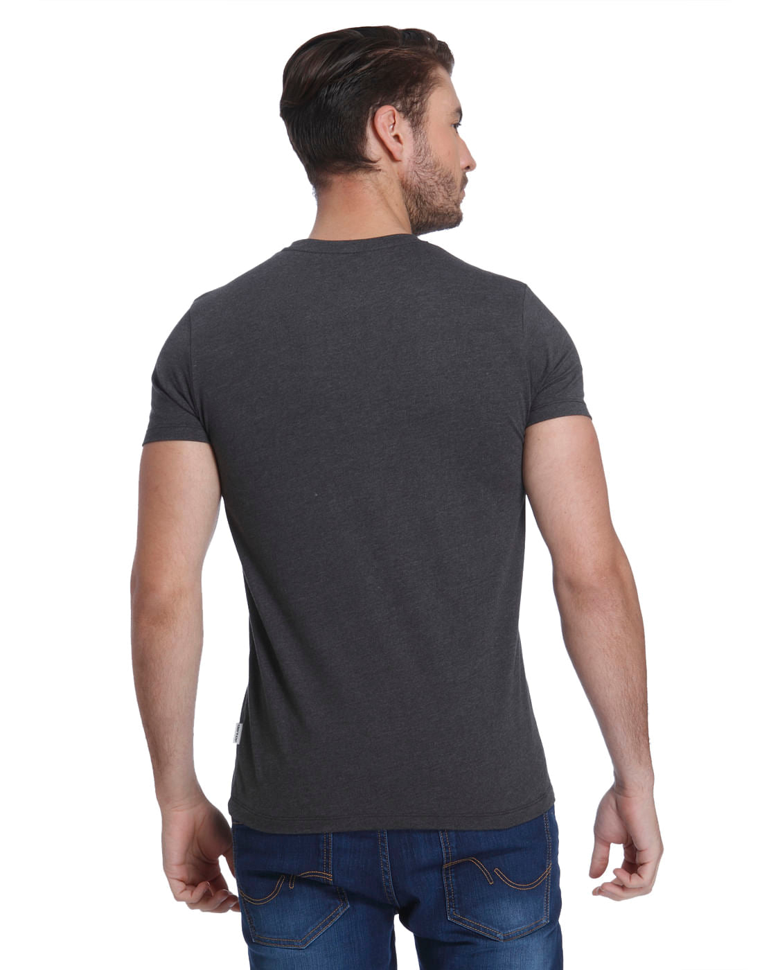 Dark Grey And Blue Printed Crew Neck T-Shirt