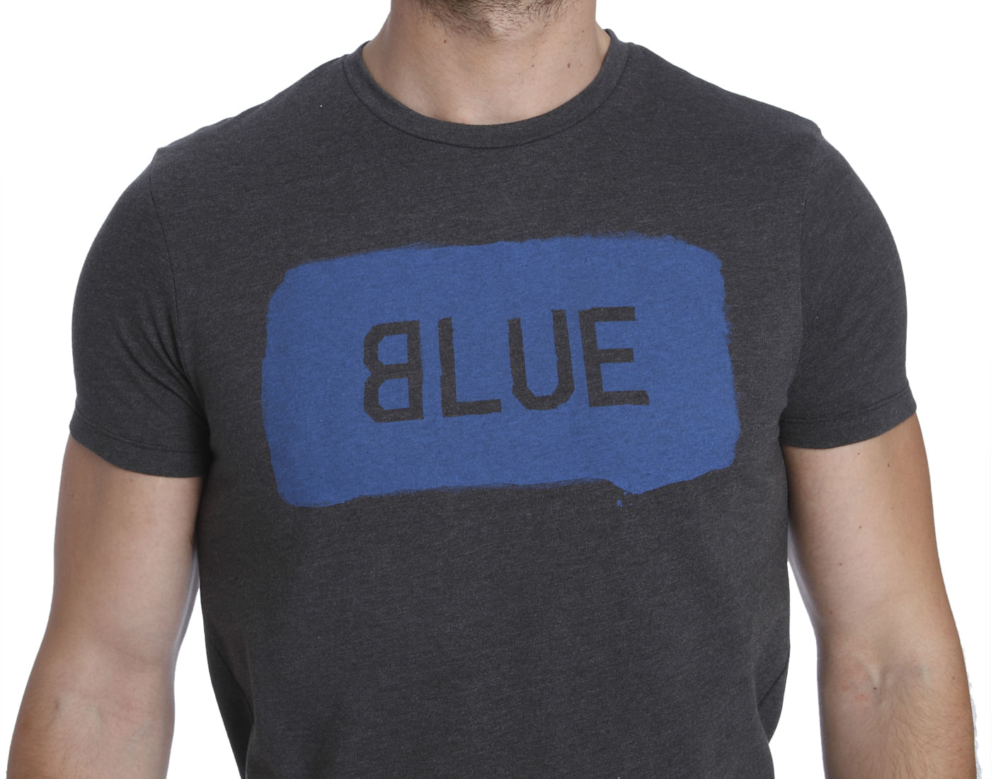 Dark Grey And Blue Printed Crew Neck T-Shirt