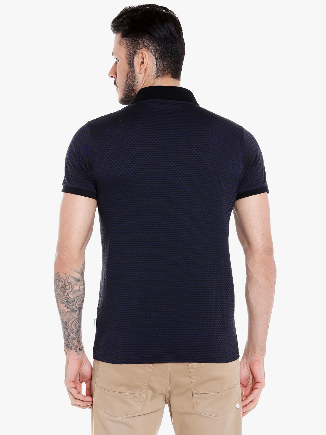 Dark Blue Printed Polo T-Shirt
