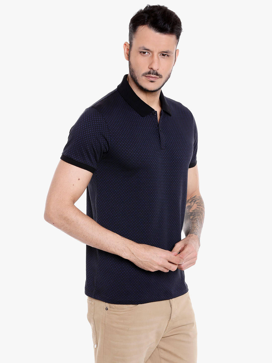 Dark Blue Printed Polo T-Shirt