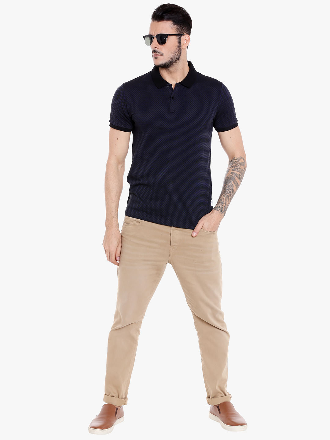 Dark Blue Printed Polo T-Shirt
