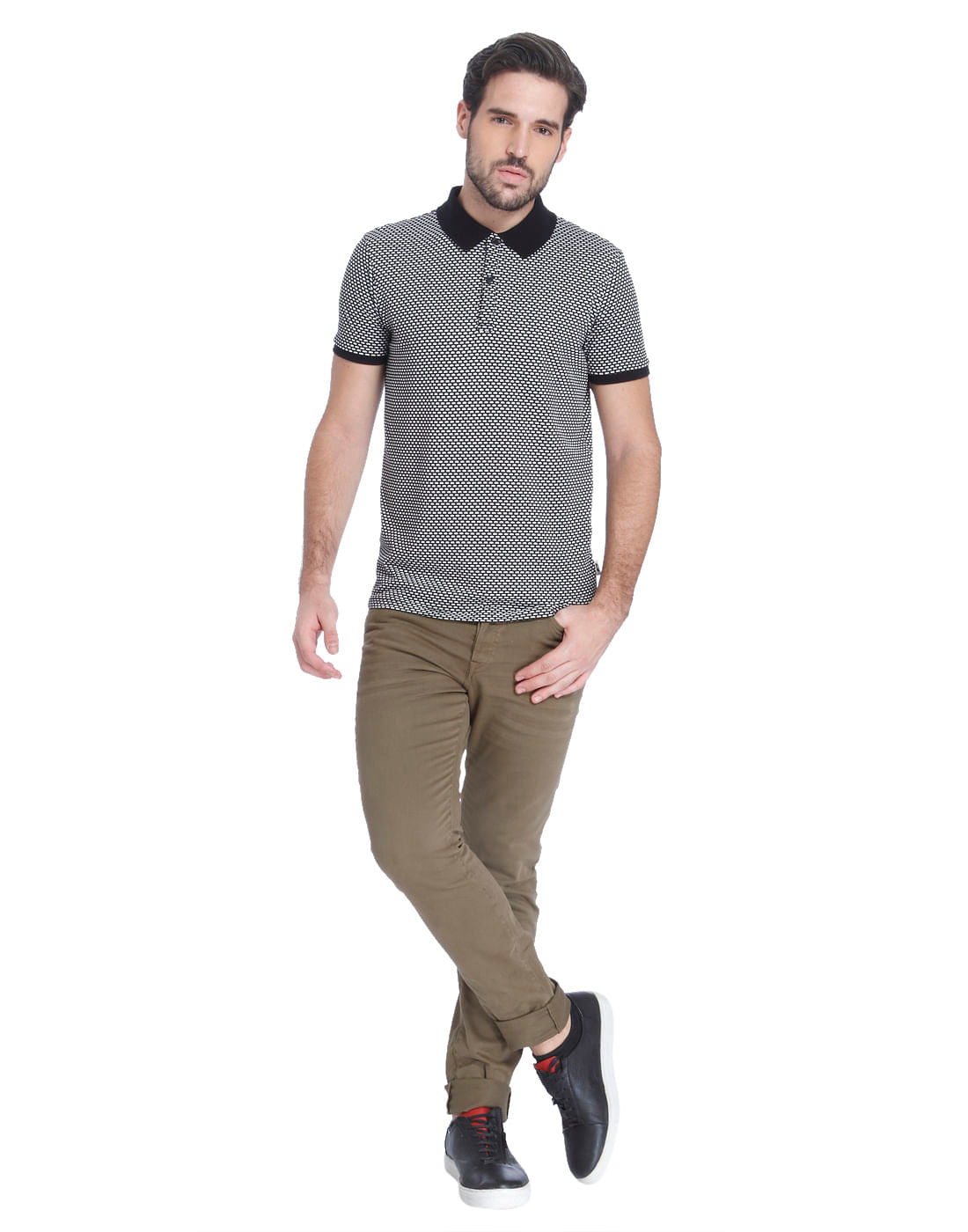White Self Print Polo T-Shirt