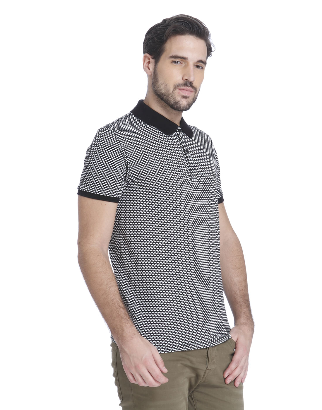 White Self Print Polo T-Shirt