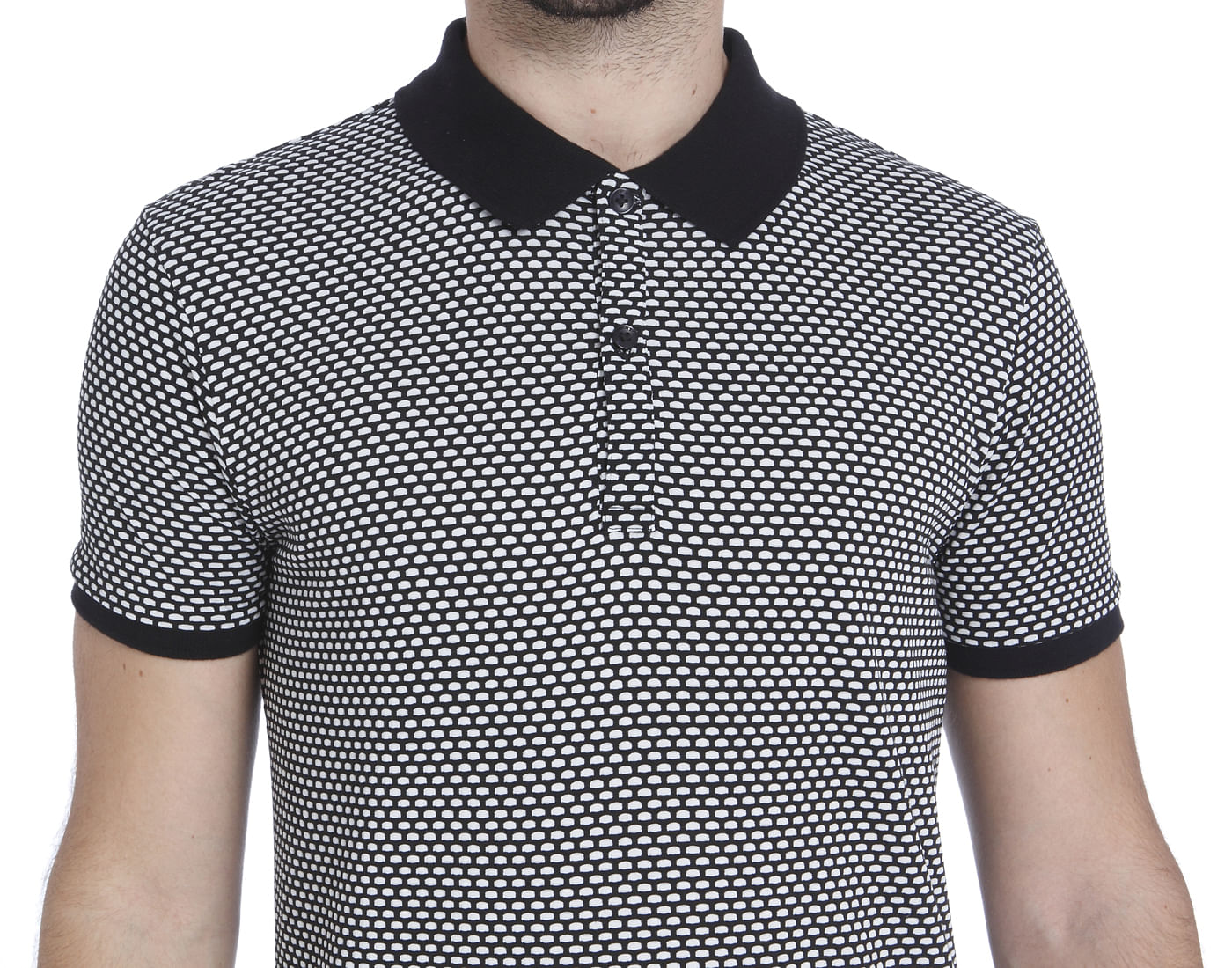White Self Print Polo T-Shirt