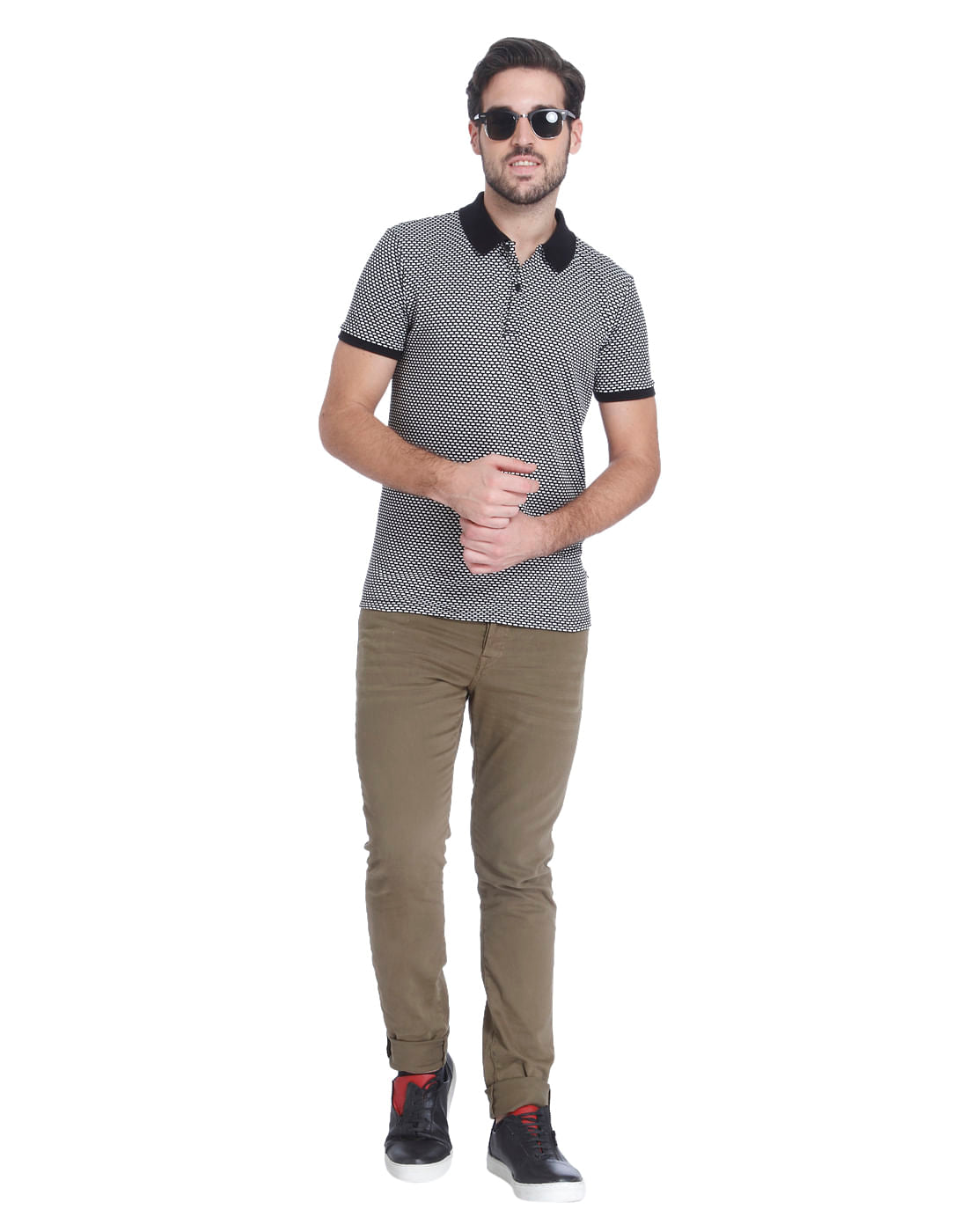 White Self Print Polo T-Shirt
