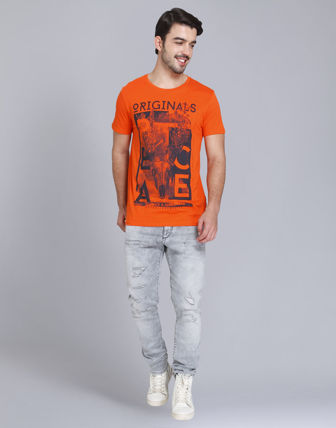 Orange Graphic Print Crew Neck T-Shirt
