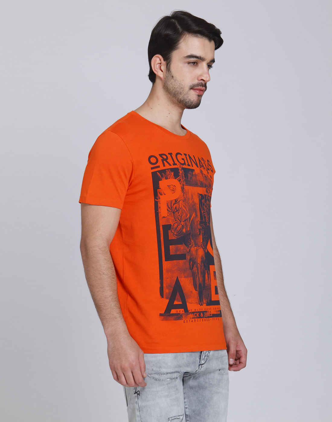 Orange Graphic Print Crew Neck T-Shirt