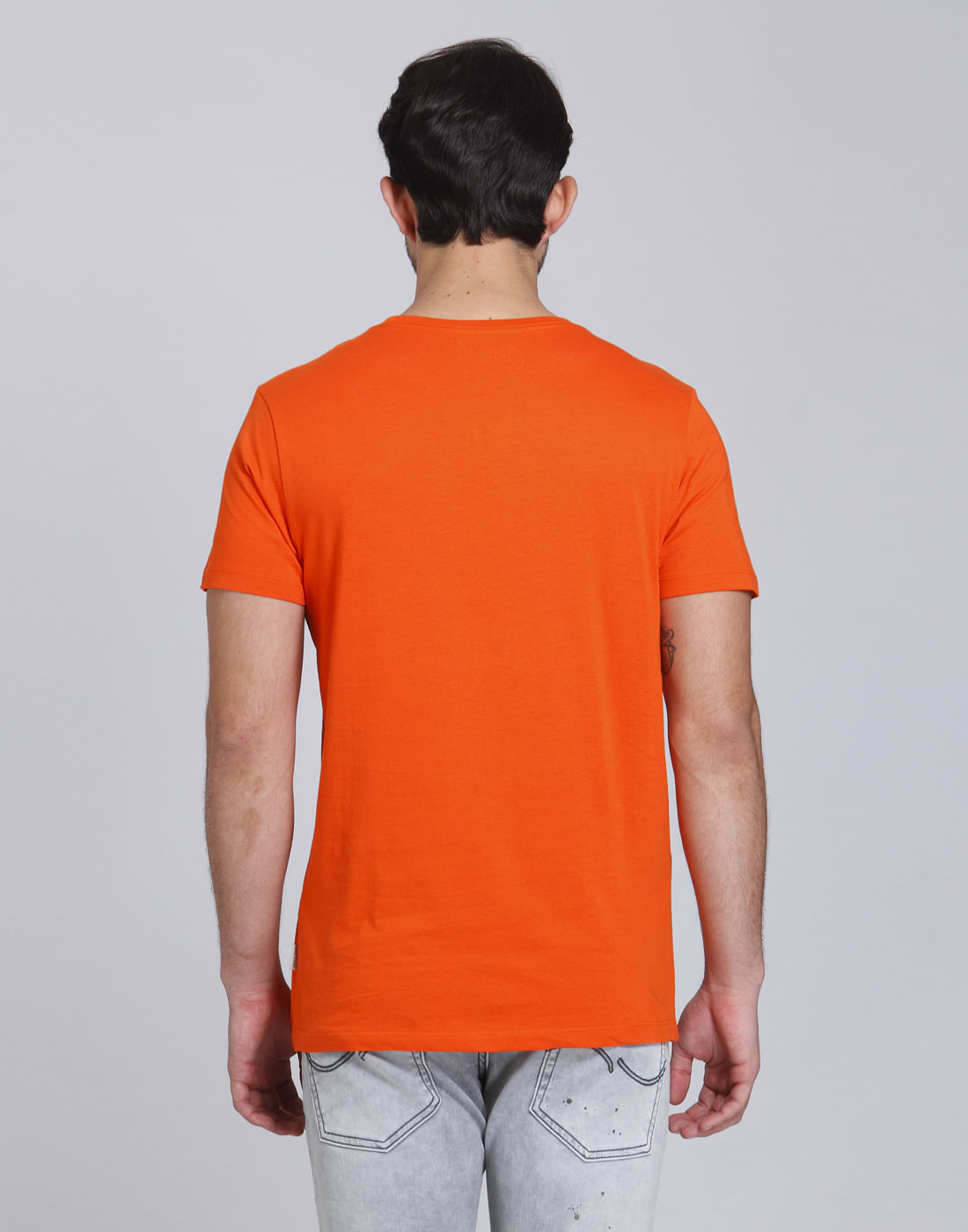 Orange Graphic Print Crew Neck T-Shirt