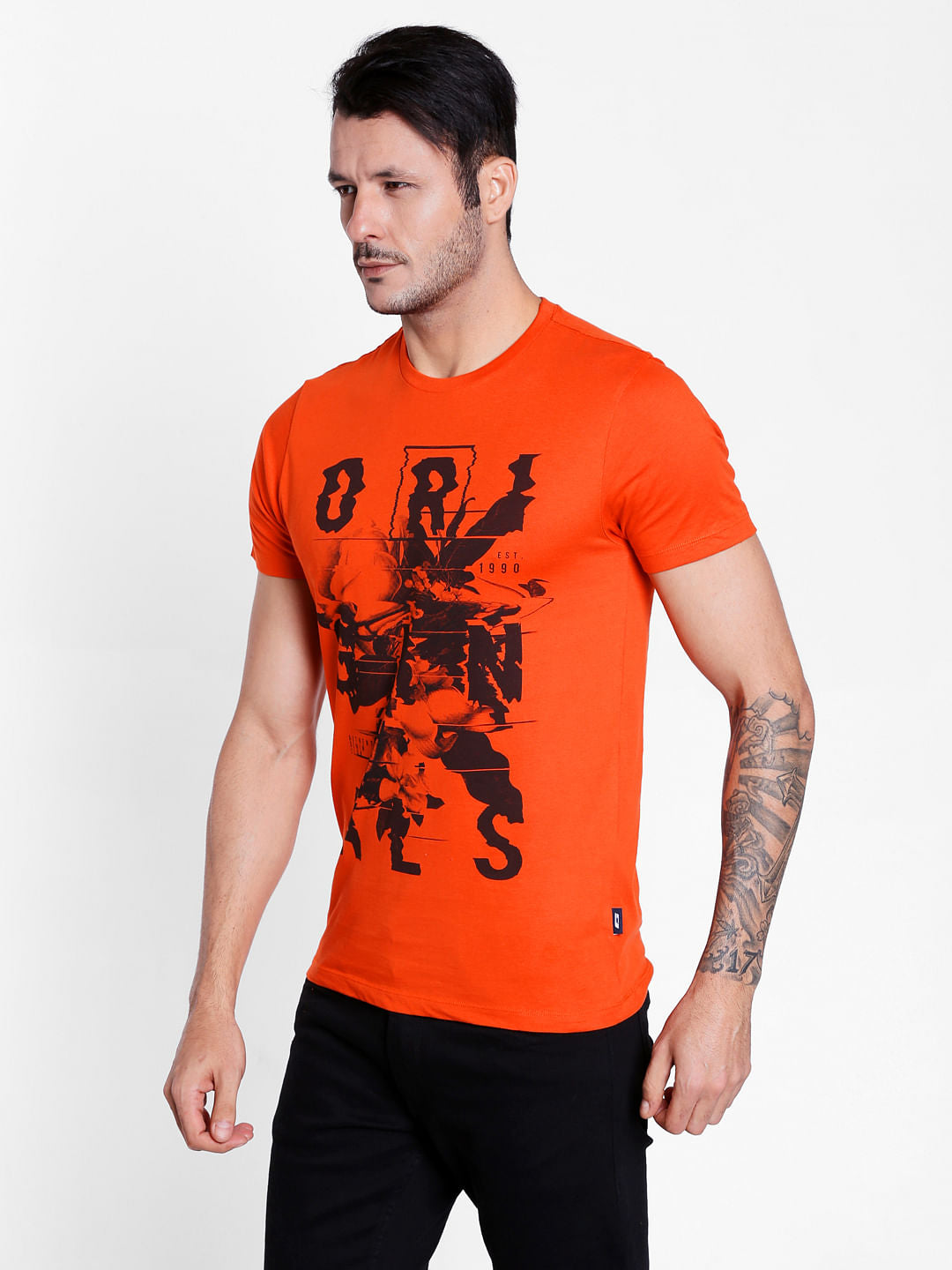Orange Graphic Print Crew Neck T-Shirt