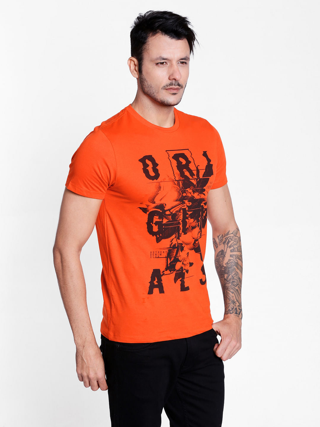 Orange Graphic Print Crew Neck T-Shirt