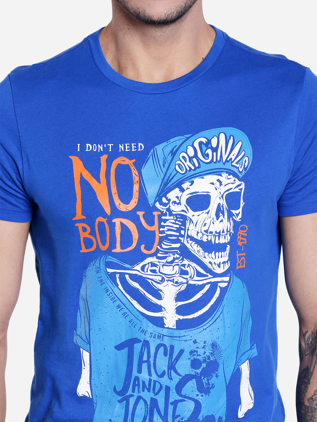 Blue Graphic Print Crew Neck T-Shirt