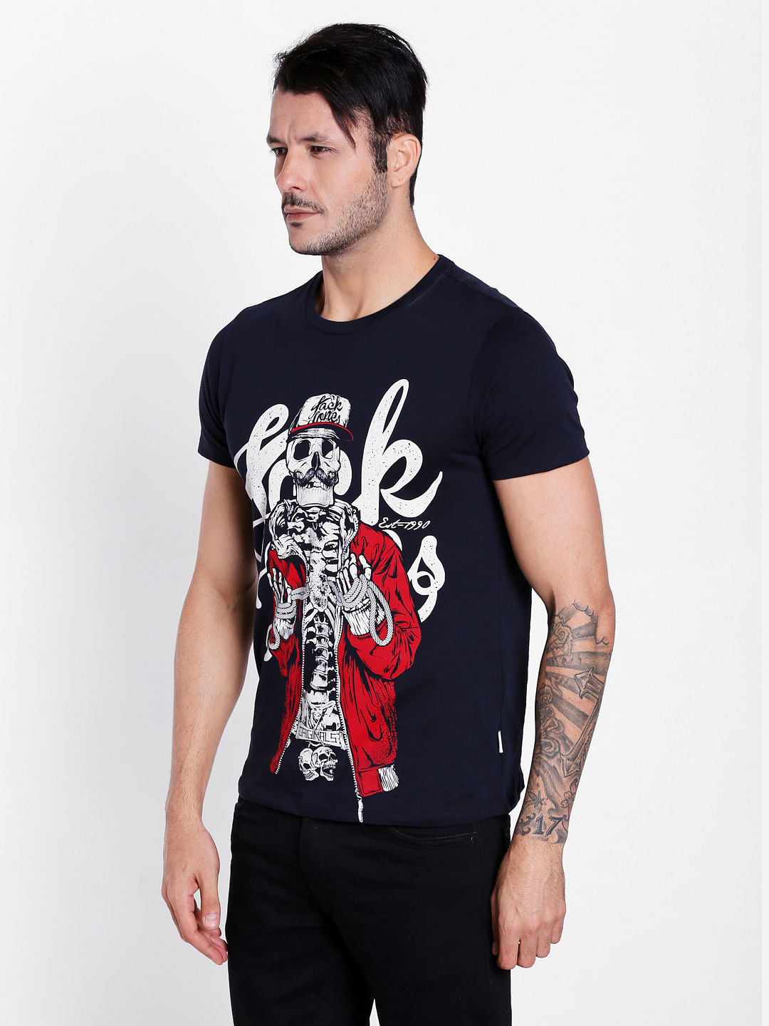 Blue Skeleton Print Graphic Crew Neck T-Shirt