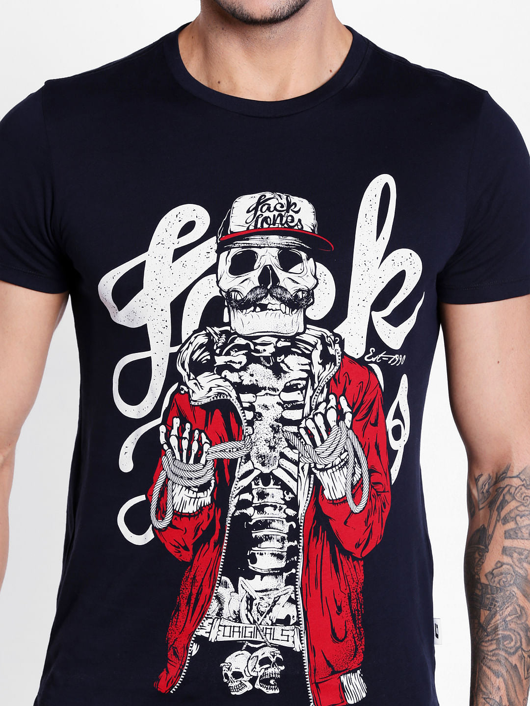 Blue Skeleton Print Graphic Crew Neck T-Shirt