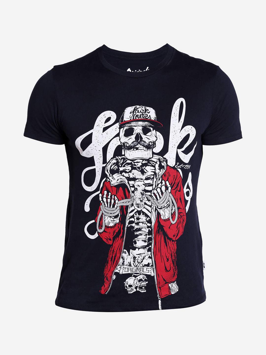 Blue Skeleton Print Graphic Crew Neck T-Shirt