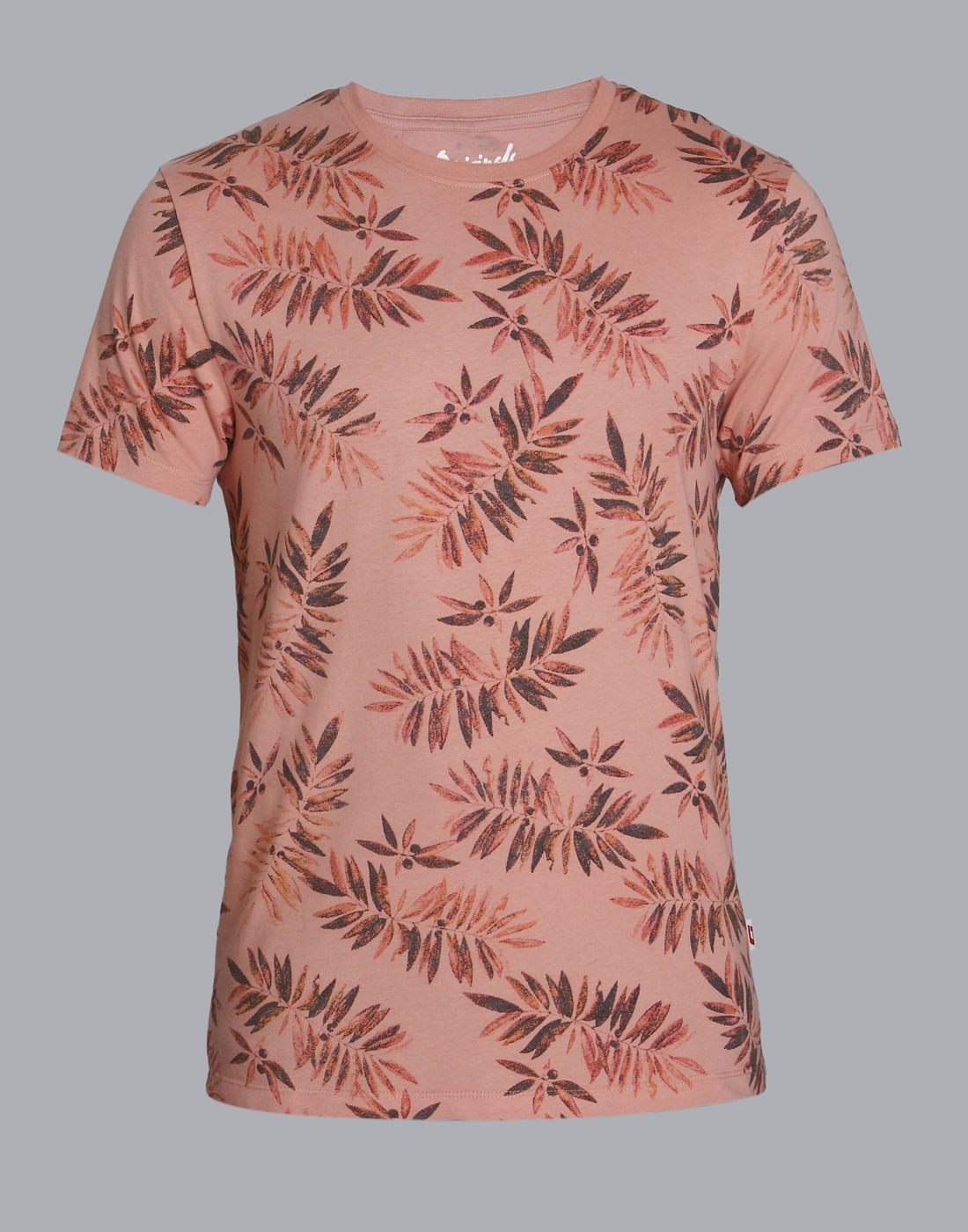 Peach Leaf Print Crew Neck T-Shirt
