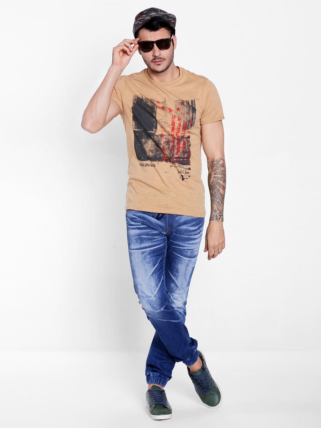 Tan Graphic Print Crew Neck T-Shirt