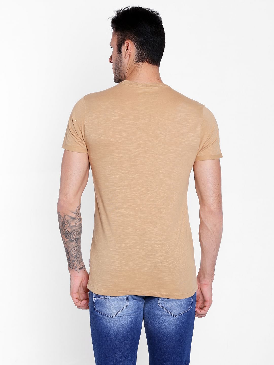 Tan Graphic Print Crew Neck T-Shirt