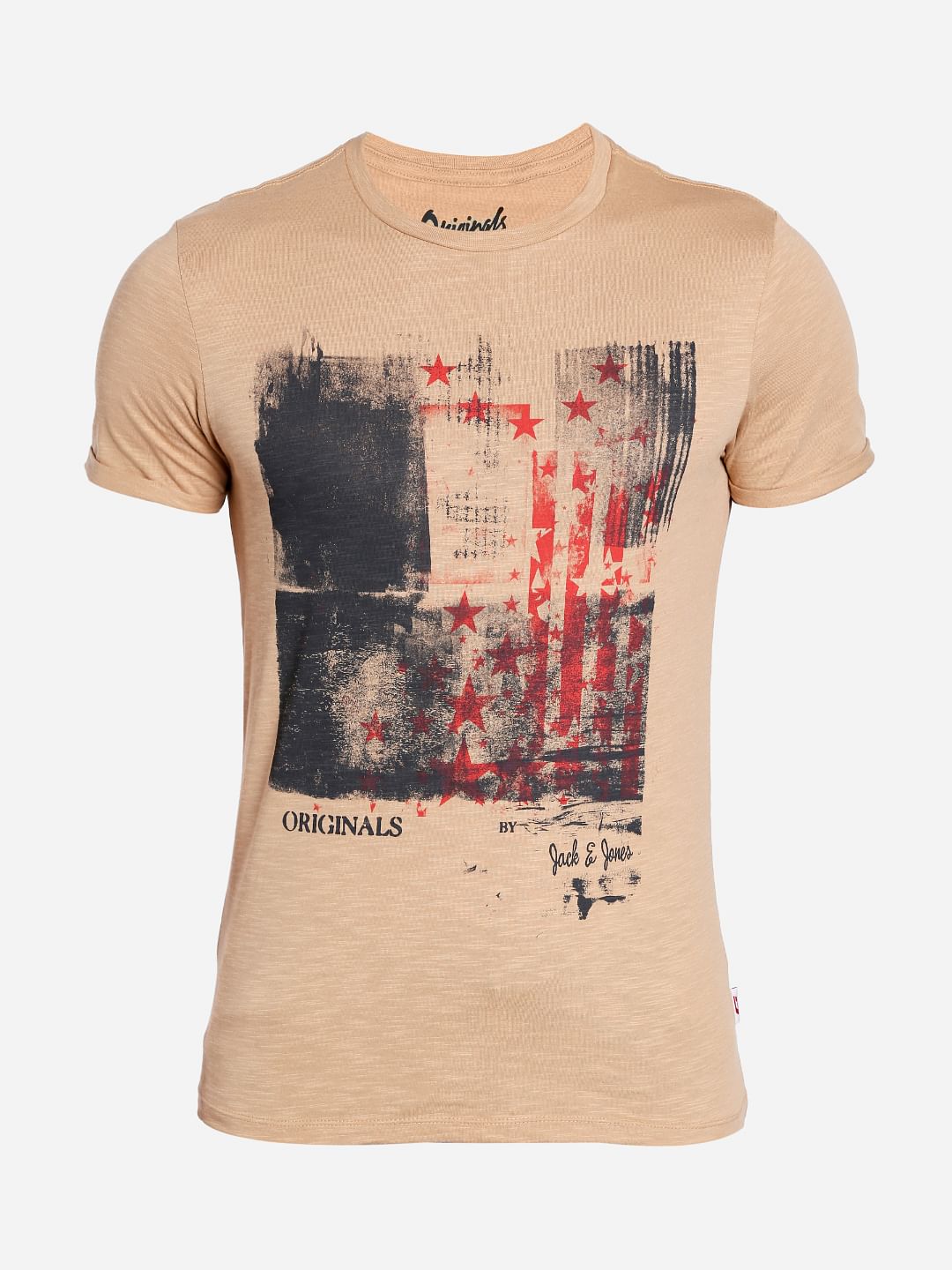 Tan Graphic Print Crew Neck T-Shirt