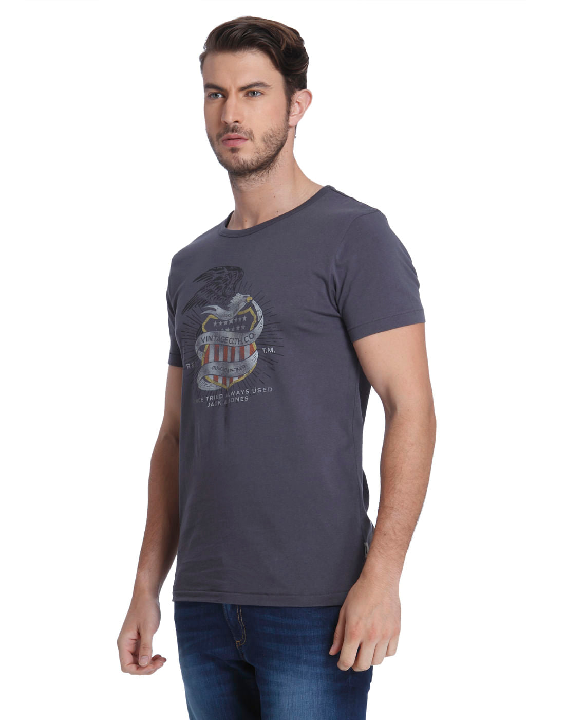 Grey Graphic Print Crew Neck T-Shirt