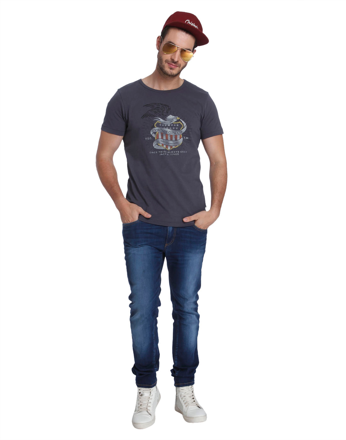 Grey Graphic Print Crew Neck T-Shirt