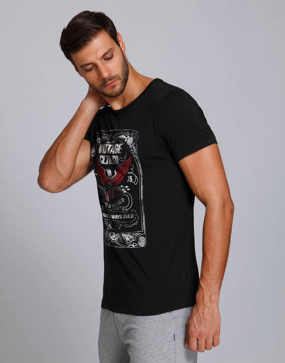 Blue Graphic Print Crew Neck T-Shirt