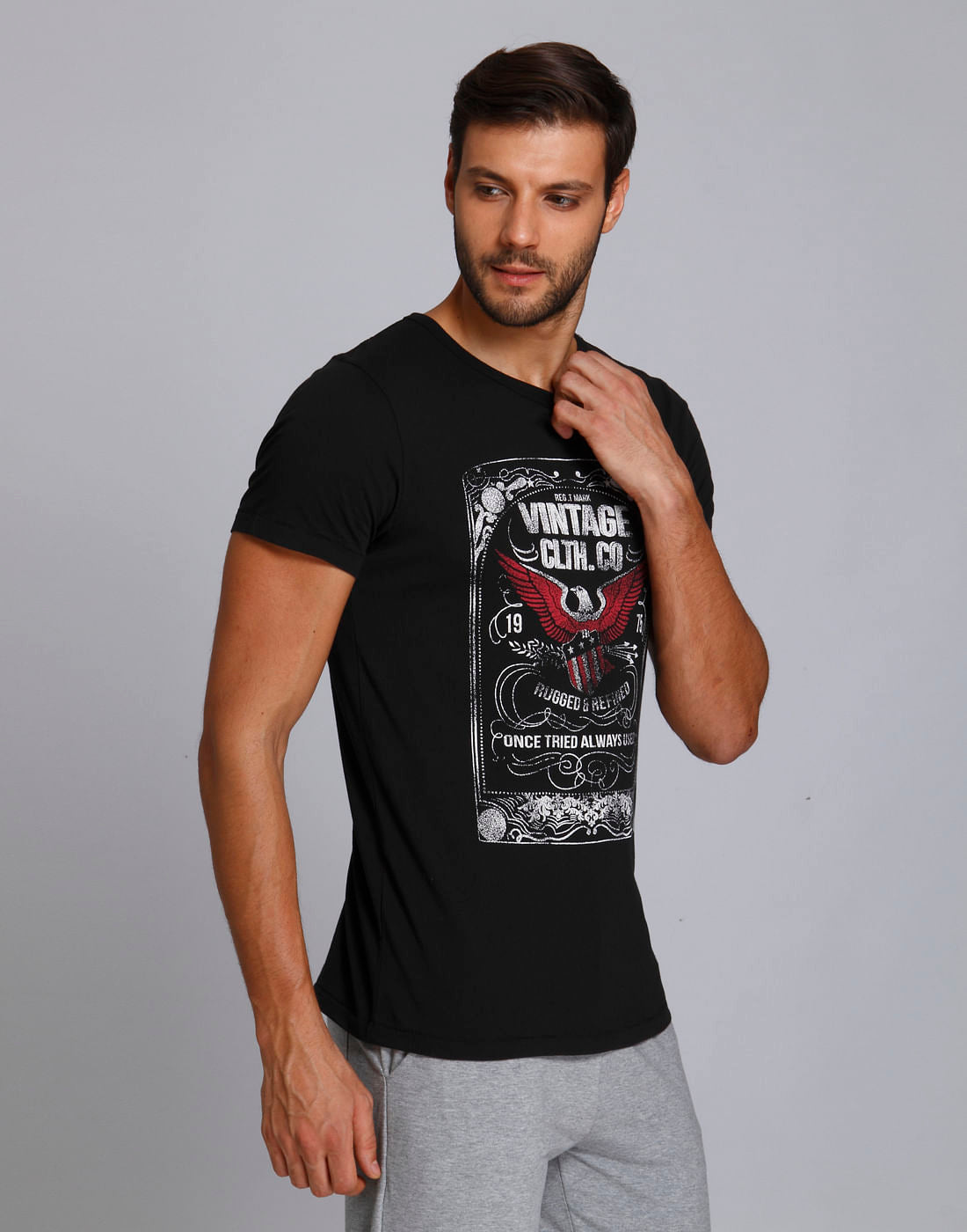Blue Graphic Print Crew Neck T-Shirt