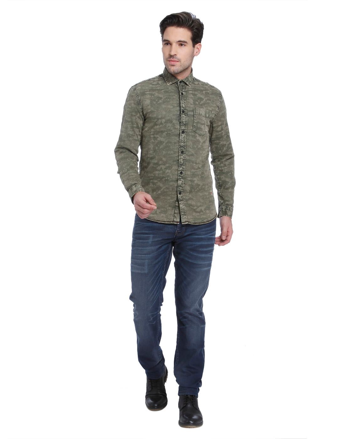 Green Faded Effect Slim Fit Shirt