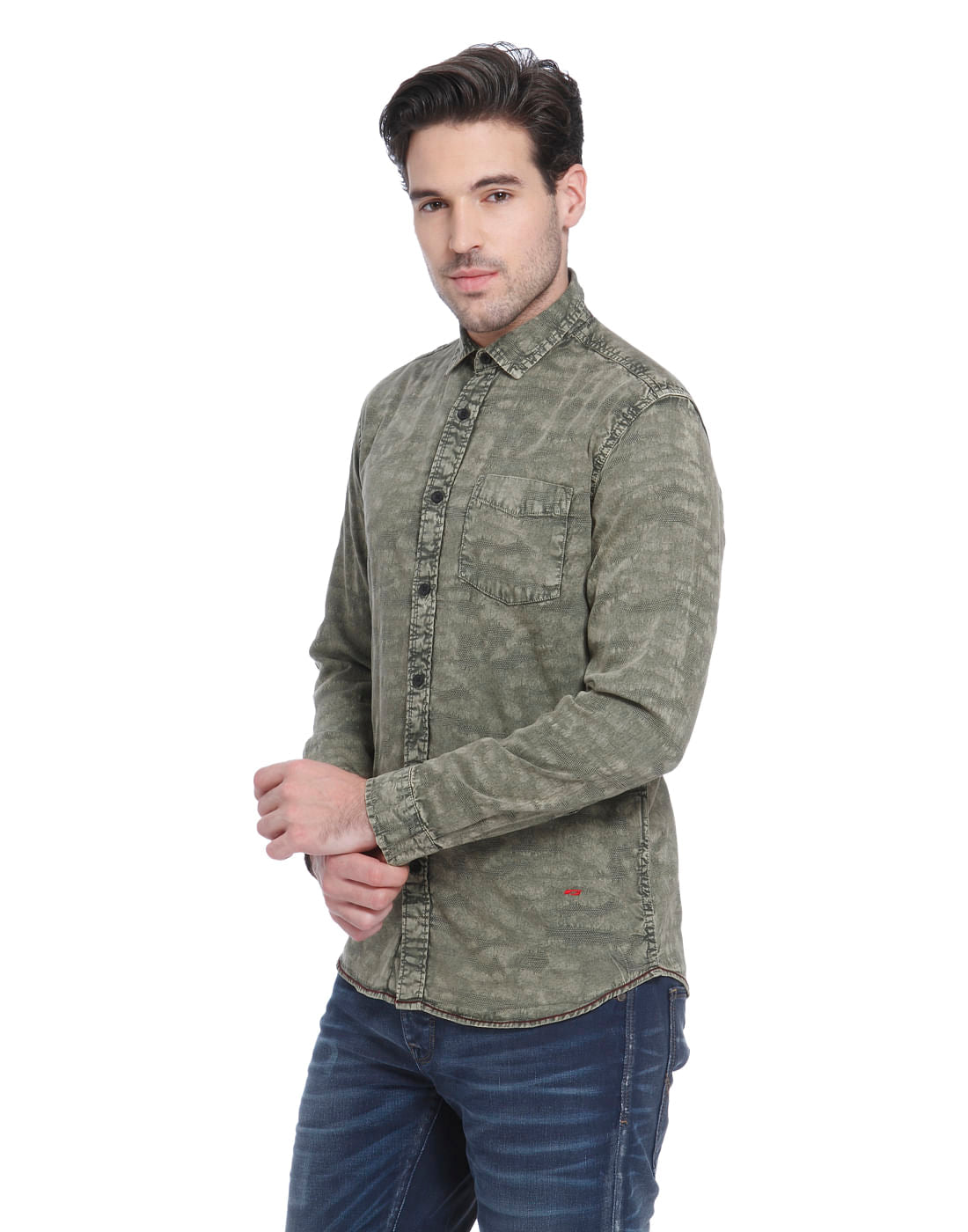 Green Faded Effect Slim Fit Shirt