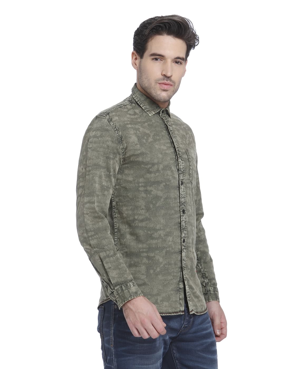 Green Faded Effect Slim Fit Shirt