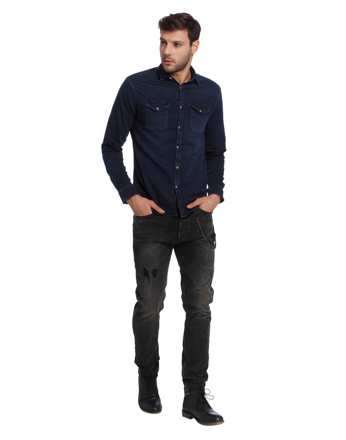 Dark Blue Slim Fit Denim Shirt