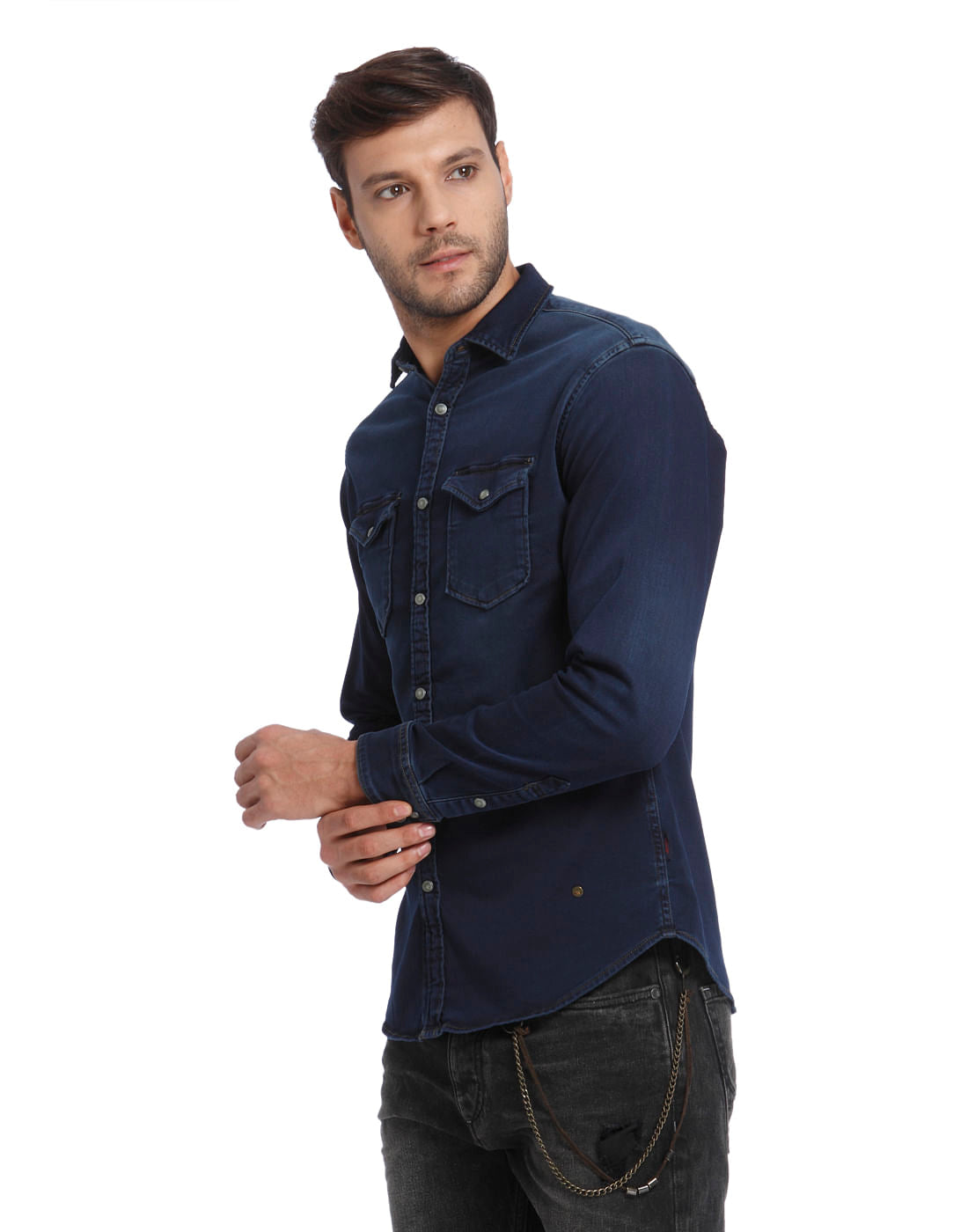 Dark Blue Slim Fit Denim Shirt