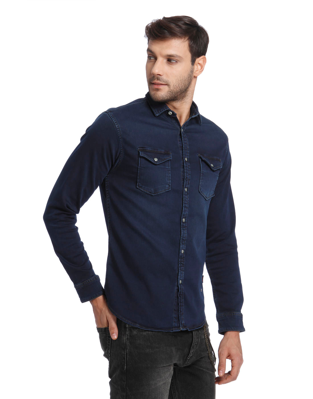 Dark Blue Slim Fit Denim Shirt