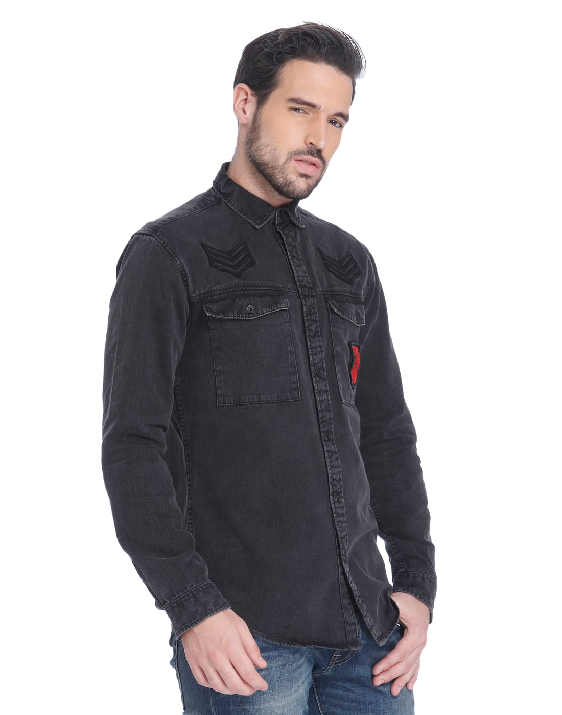 Dark Grey Over Dyed Slim Fit Shirt